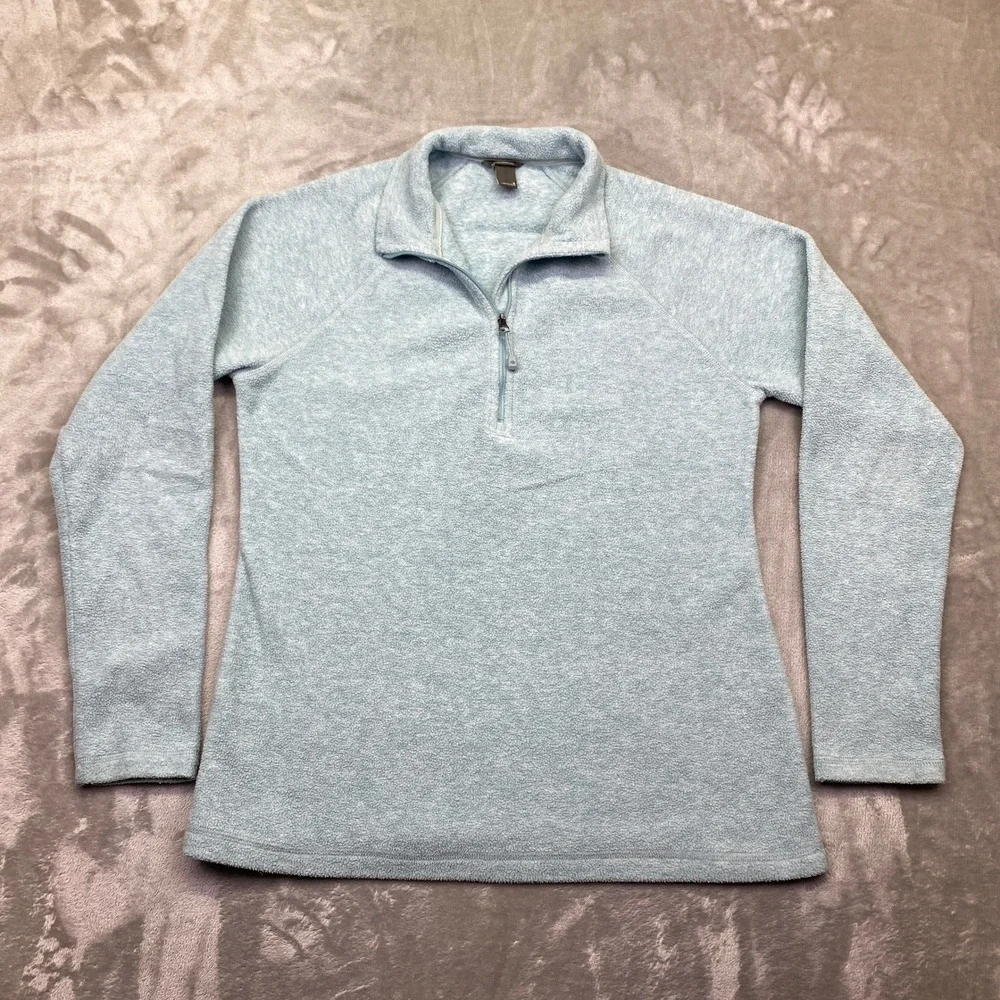 Eddie Bauer Soft Fleece Quarter Zip Pullover Women's Small Long Sleeve Blue Boho